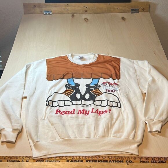 Vintage Jerzees Crewneck Sweatshirt Mens Large Repurposed 80s Tang‎ Trio Read my - Picture 1 of 6